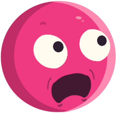 A worried pink creature looking toward the cannon